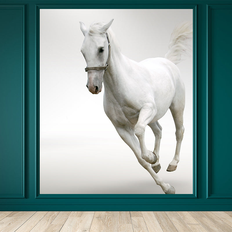 Pastel Color Running Horse Mural Wallpaper Animals Contemporary Stain-Proof Wall Art White Clearhalo 'Wall Decor' 'Wall Mural' 1785182