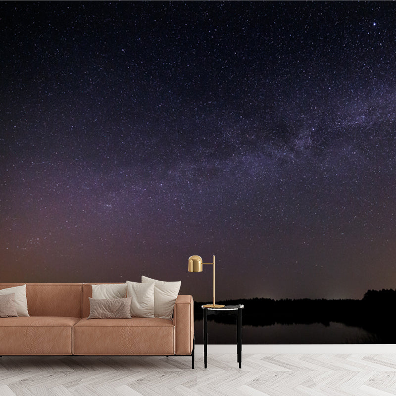 Serenity Night Lake Landscape Mural for Bedroom Starry Sky Wall Decor, Optional Size Clearhalo 'Wall Decor' 'Wall Mural' 1785212