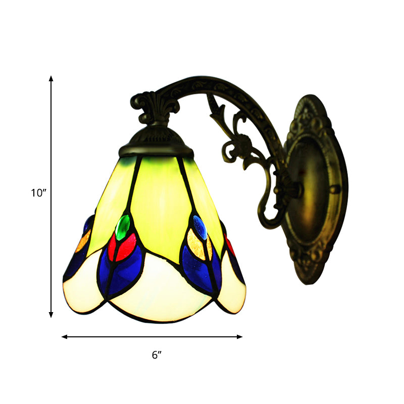 Antique Tiffany Green Wall Lamp Peacock 1 Bulb Stained Glass Sconce Light for Bedroom Lighting Clearhalo 'Industrial' 'Middle century wall lights' 'Tiffany wall lights' 'Tiffany' 'Wall Lamps & Sconces' 'Wall Lights' Lighting' 178525