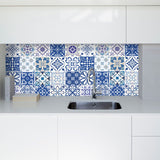 Floral Mosaic Tiles Wallpaper Panel Bohemian Smooth Wall Covering in Blue, Self-Stick Clearhalo 'Wall Decor' 'Wallpaper' 1785269