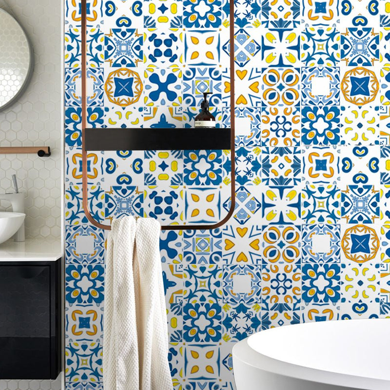 Yellow-Blue Boho Wallpaper Panels 10.3-sq ft Mosaic Tile Peel Wall Covering for Sitting Room Clearhalo 'Wall Decor' 'Wallpaper' 1785273
