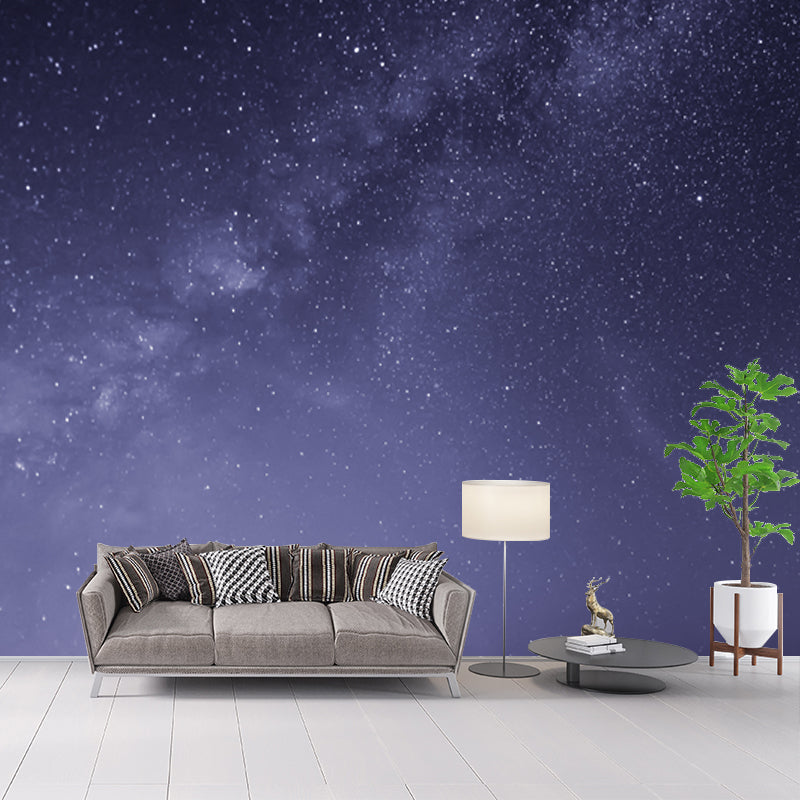 Purple Sparkling Stars Mural Decal Night Sky Scene Modern Washable Wall Decoration Clearhalo 'Wall Decor' 'Wall Mural' 1785296