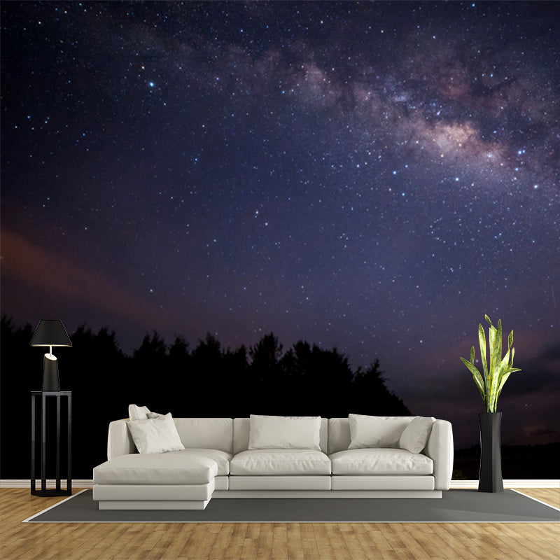 Huge Scenery Wall Paper Mural Modern Enchanting Night Mountain with Starry Sky Wall Decor in Purple-Black Clearhalo 'Wall Decor' 'Wall Mural' 1785301
