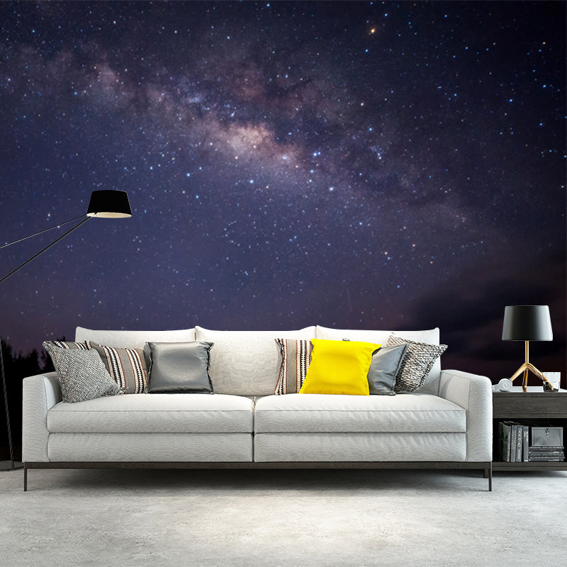 Huge Scenery Wall Paper Mural Modern Enchanting Night Mountain with Starry Sky Wall Decor in Purple-Black Clearhalo 'Wall Decor' 'Wall Mural' 1785302