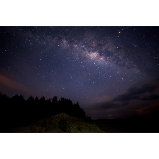 Huge Scenery Wall Paper Mural Modern Enchanting Night Mountain with Starry Sky Wall Decor in Purple-Black