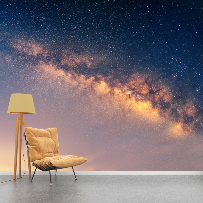 Night Sky Galaxy Printed Mural in Blue-Yellow Modernist Wall Art for Living Room Blue-Yellow Clearhalo 'Wall Decor' 'Wall Mural' 1785325