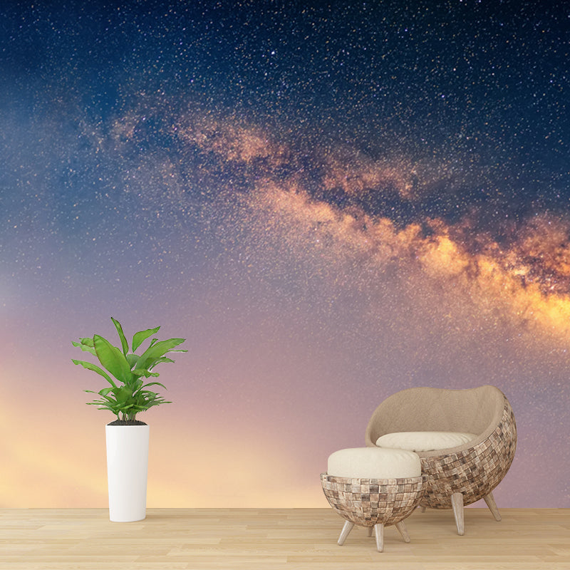 Night Sky Galaxy Printed Mural in Blue-Yellow Modernist Wall Art for Living Room Clearhalo 'Wall Decor' 'Wall Mural' 1785326