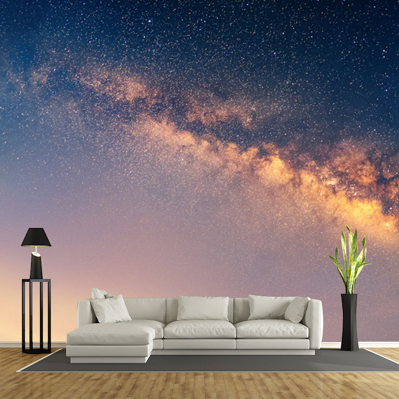 Night Sky Galaxy Printed Mural in Blue-Yellow Modernist Wall Art for Living Room Clearhalo 'Wall Decor' 'Wall Mural' 1785327