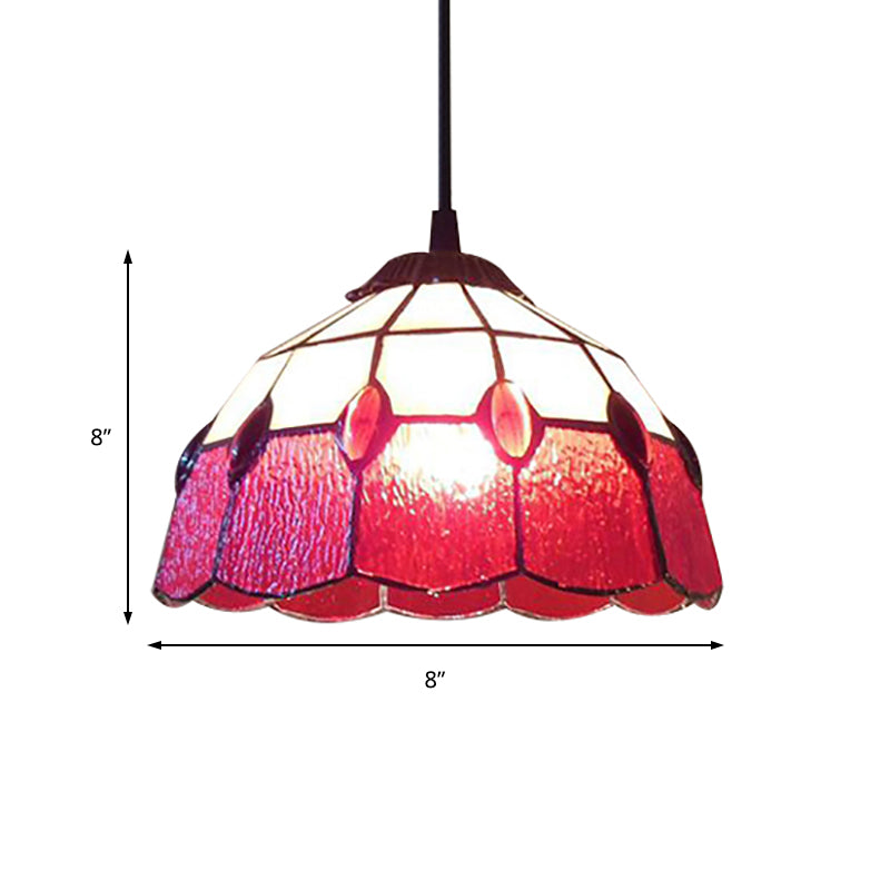 Stained Glass Bowl Drop Lamp Tiffany-Style 1 Head Red Pendant Lighting Fixture for Living Room Clearhalo 'Ceiling Lights' 'Chandeliers' 'Industrial' 'Middle Century Pendants' 'Pendant Lights' 'Pendants' 'Tiffany close to ceiling' 'Tiffany Pendants' 'Tiffany' Lighting' 178533
