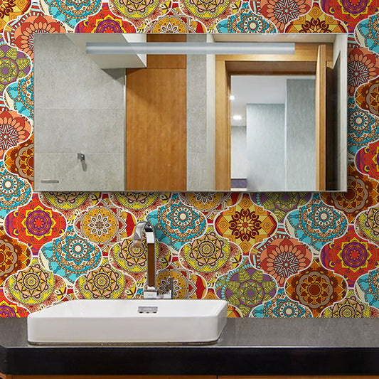 Mandala Stick Wallpaper Panels Boho Beautiful Trellis Wall Covering in Red-Yellow-Blue Clearhalo 'Wall Decor' 'Wallpaper' 1785403