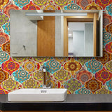 Mandala Stick Wallpaper Panels Boho Beautiful Trellis Wall Covering in Red-Yellow-Blue Clearhalo 'Wall Decor' 'Wallpaper' 1785403