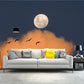 Modern Dusk Scenery Mural in Yellow-Blue Bird Flock and Moon Wall Art for Bedroom Clearhalo 'Wall Decor' 'Wall Mural' 1785406