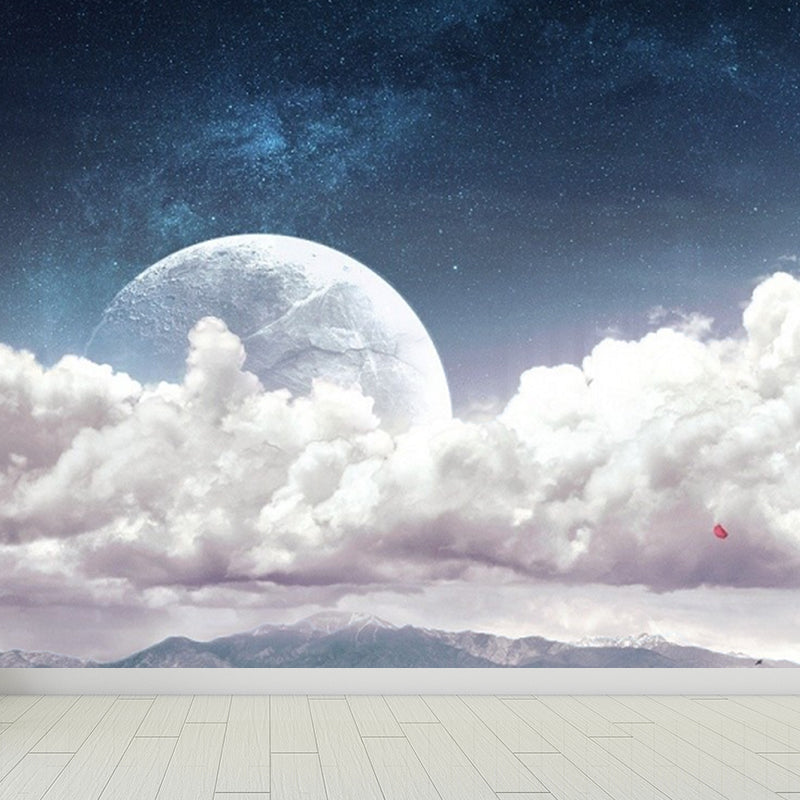 Flying-Cloud Mural Wallpaper for Living Room Sky Scene Wall Covering, Custom Printed White Clearhalo 'Wall Decor' 'Wall Mural' 1785547