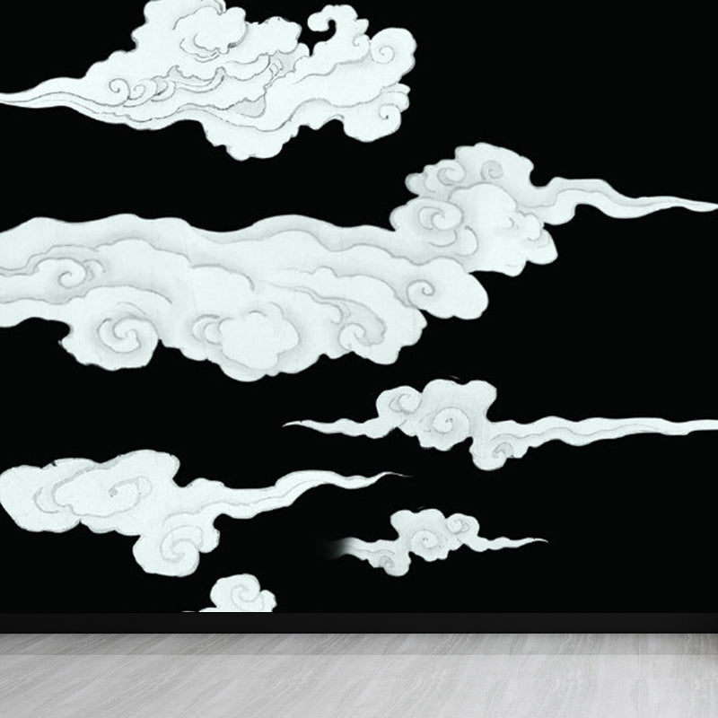 Flying-Cloud Mural Wallpaper for Living Room Sky Scene Wall Covering, Custom Printed Black Clearhalo 'Wall Decor' 'Wall Mural' 1785557