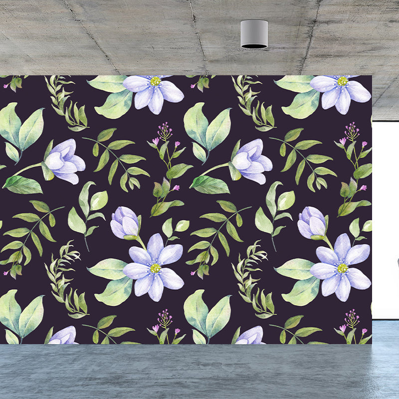 Modern Flower Wall Mural Non-Woven Stain Resistant Soft Color Wall Art for Living Room Green Clearhalo 'Wall Decor' 'Wall Mural' 1785562