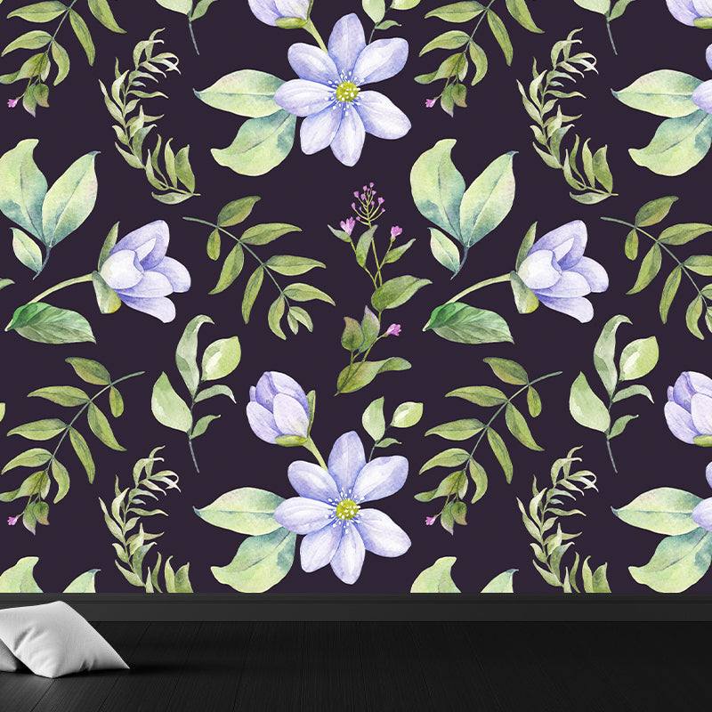 Modern Flower Wall Mural Non-Woven Stain Resistant Soft Color Wall Art for Living Room Clearhalo 'Wall Decor' 'Wall Mural' 1785563