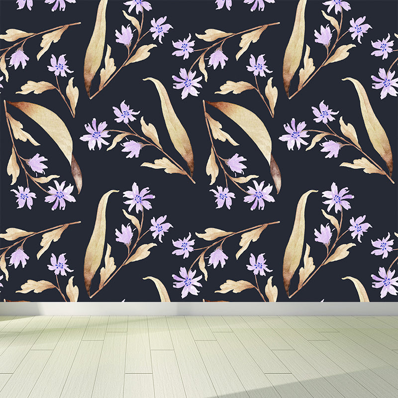 Modern Flower Wall Mural Non-Woven Stain Resistant Soft Color Wall Art for Living Room Purple Clearhalo 'Wall Decor' 'Wall Mural' 1785572