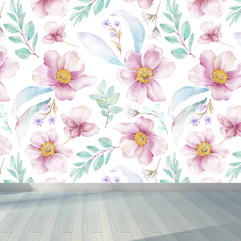 Modern Flower Wall Mural Non-Woven Stain Resistant Soft Color Wall Art for Living Room Clearhalo 'Wall Decor' 'Wall Mural' 1785579