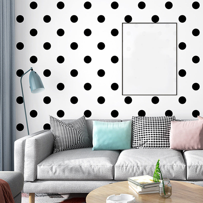 Black and White Dots and Grid 31'L x 20.5"W Non-Pasted Decorative Wallpaper Black-White Clearhalo 'Modern wall decor' 'Modern' 'Wallpaper' Wall Decor' 1785602