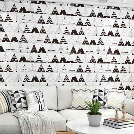 Bedroom and Coffee Shop Wallpaper with Black and White House and Triangle Design, 23.5-inch x 33-foot Black-White House Clearhalo 'Modern wall decor' 'Modern' 'Wallpaper' Wall Decor' 1785675