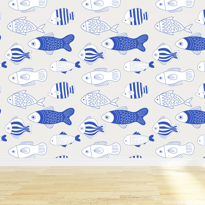 Modern Still Life Mural Decal Light Color Stain-Proofing Wall Decor for Bathroom Blue Clearhalo 'Wall Decor' 'Wall Mural' 1785783