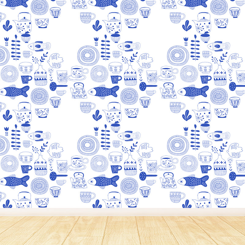 Modern Still Life Mural Decal Light Color Stain-Proofing Wall Decor for Bathroom Light Blue Clearhalo 'Wall Decor' 'Wall Mural' 1785788