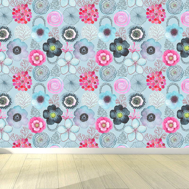 Colorful Flowers Mural Wallpaper Abstract Modern Moisture Resistant Wall Art for Room Pink Clearhalo 'Wall Decor' 'Wall Mural' 1785878