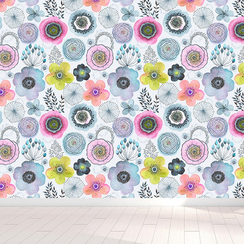 Colorful Flowers Mural Wallpaper Abstract Modern Moisture Resistant Wall Art for Room Blue Clearhalo 'Wall Decor' 'Wall Mural' 1785883