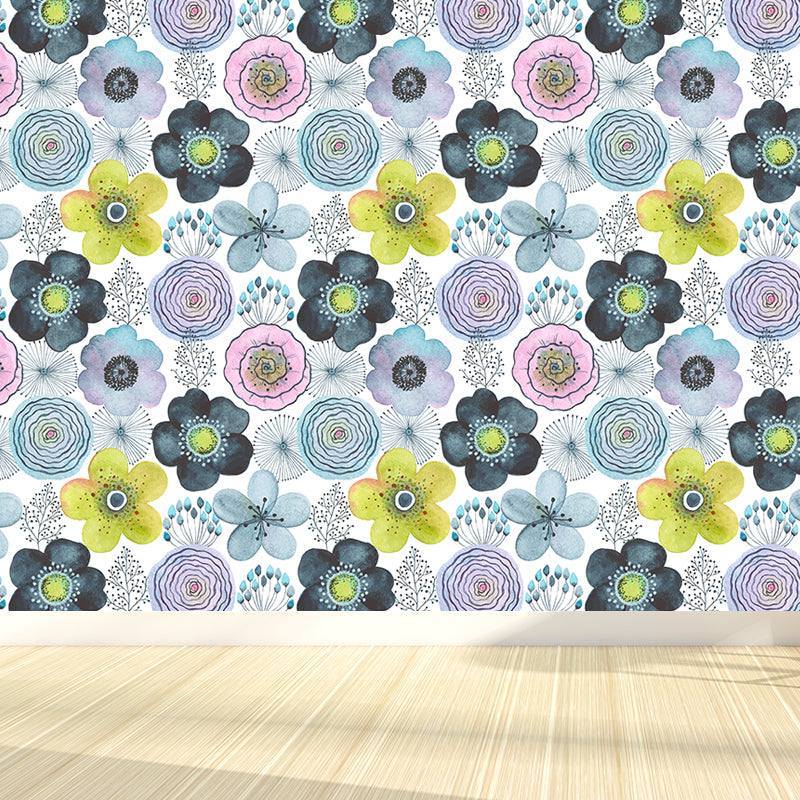 Colorful Flowers Mural Wallpaper Abstract Modern Moisture Resistant Wall Art for Room Yellow Clearhalo 'Wall Decor' 'Wall Mural' 1785888