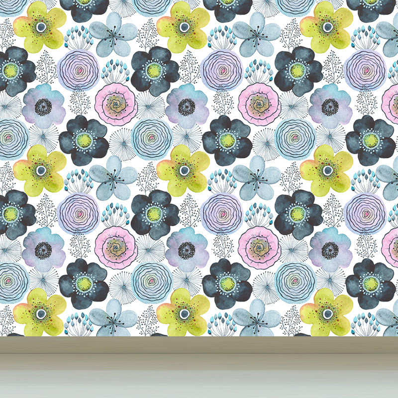 Colorful Flowers Mural Wallpaper Abstract Modern Moisture Resistant Wall Art for Room Clearhalo 'Wall Decor' 'Wall Mural' 1785890