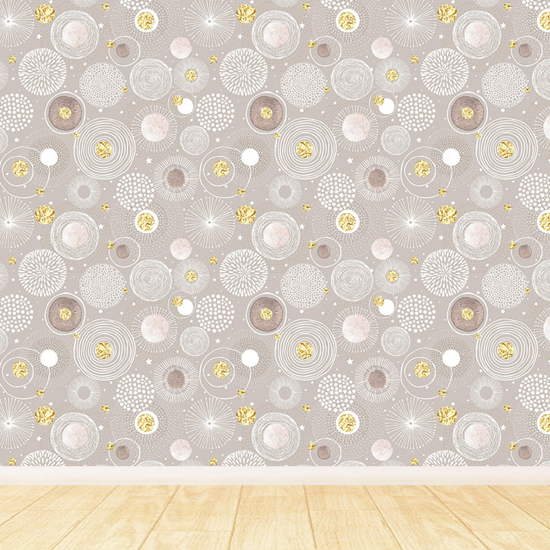 Large Floral Circles Wallpaper Mural Water Resistant Modern Style Bedroom Wall Decor Light Brown Clearhalo 'Wall Decor' 'Wall Mural' 1785918