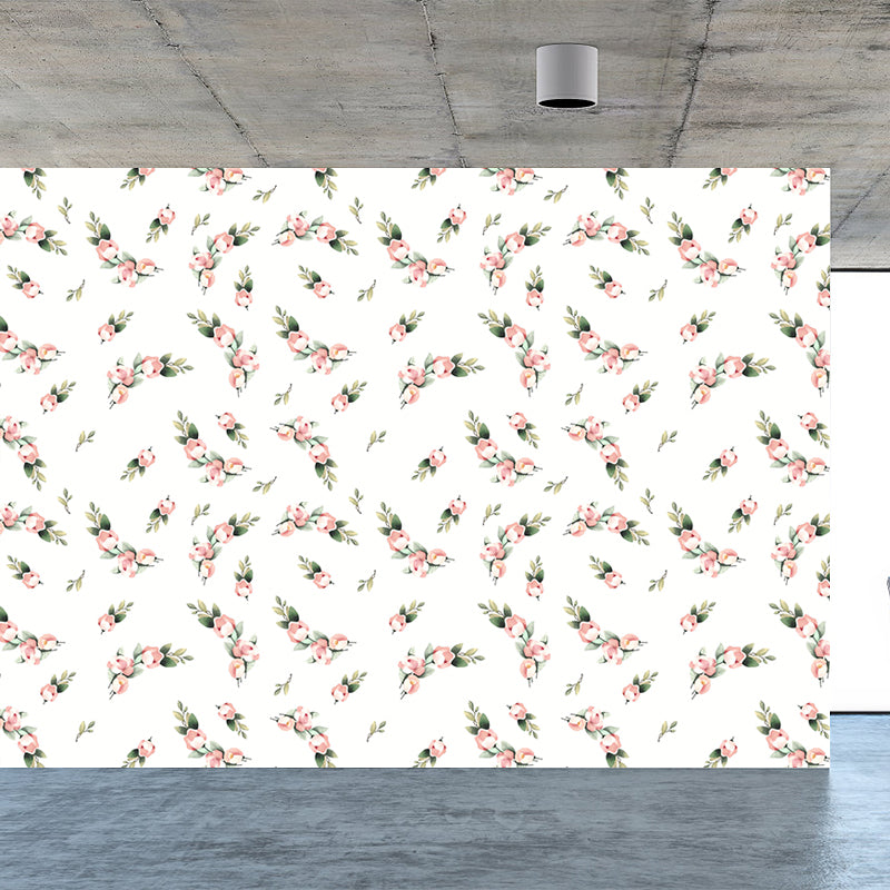Pastel Blossoming Flowers Wall Mural Waterproofing Contemporary Girls Room Wall Art White Clearhalo 'Wall Decor' 'Wall Mural' 1785928