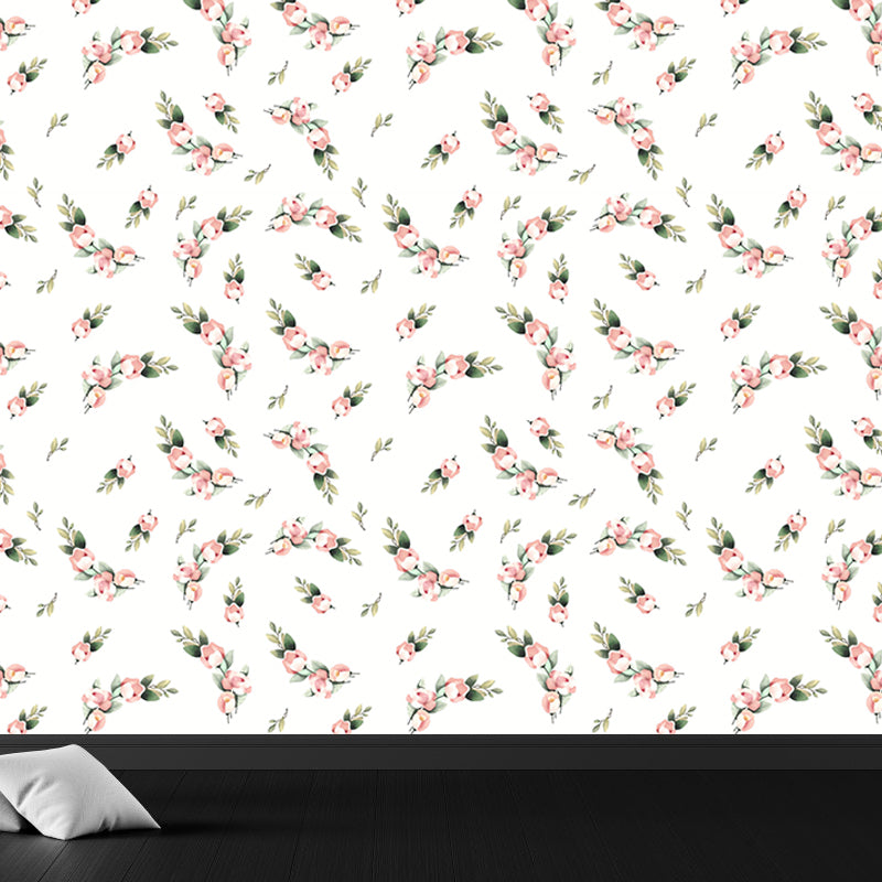 Pastel Blossoming Flowers Wall Mural Waterproofing Contemporary Girls Room Wall Art Clearhalo 'Wall Decor' 'Wall Mural' 1785929