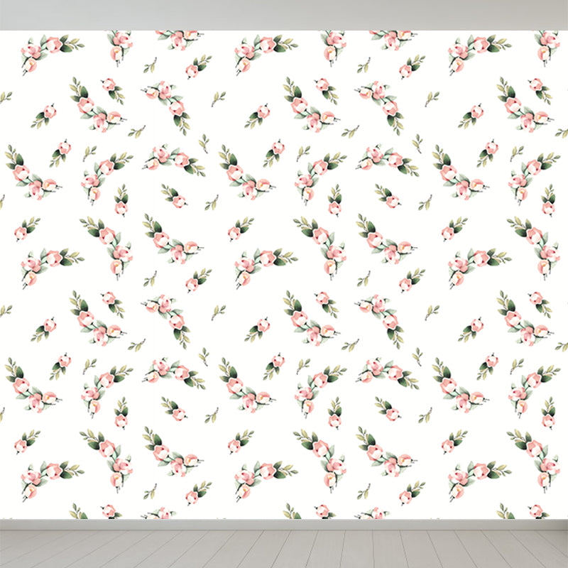 Pastel Blossoming Flowers Wall Mural Waterproofing Contemporary Girls Room Wall Art Clearhalo 'Wall Decor' 'Wall Mural' 1785930