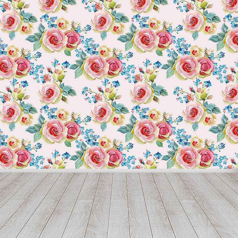 Pastel Blossoming Flowers Wall Mural Waterproofing Contemporary Girls Room Wall Art Clearhalo 'Wall Decor' 'Wall Mural' 1785940