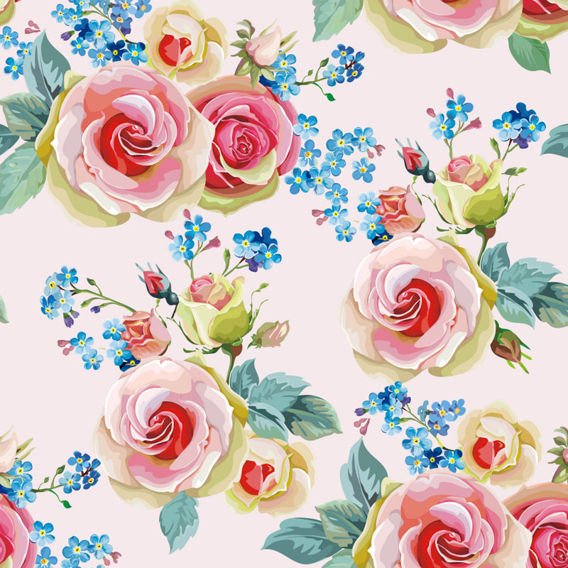 Pastel Blossoming Flowers Wall Mural Waterproofing Contemporary Girls Room Wall Art Clearhalo 'Wall Decor' 'Wall Mural' 1785941