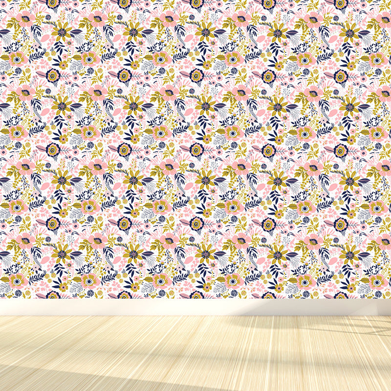 Pastel Blossoming Flowers Wall Mural Waterproofing Contemporary Girls Room Wall Art Clearhalo 'Wall Decor' 'Wall Mural' 1785944