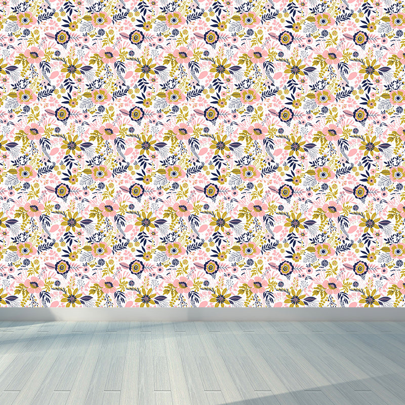 Pastel Blossoming Flowers Wall Mural Waterproofing Contemporary Girls Room Wall Art Clearhalo 'Wall Decor' 'Wall Mural' 1785945