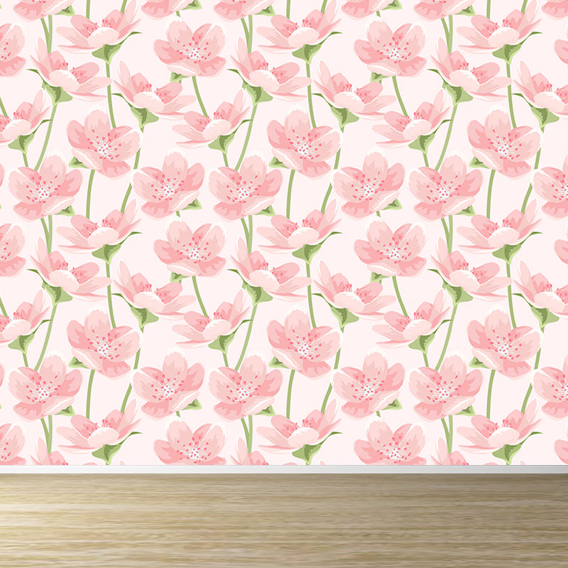 Trendy Blooming Flowers Mural Decal Non-Woven Washable Soft Color Wall Decor for Bedroom Clearhalo 'Wall Decor' 'Wall Mural' 1785954