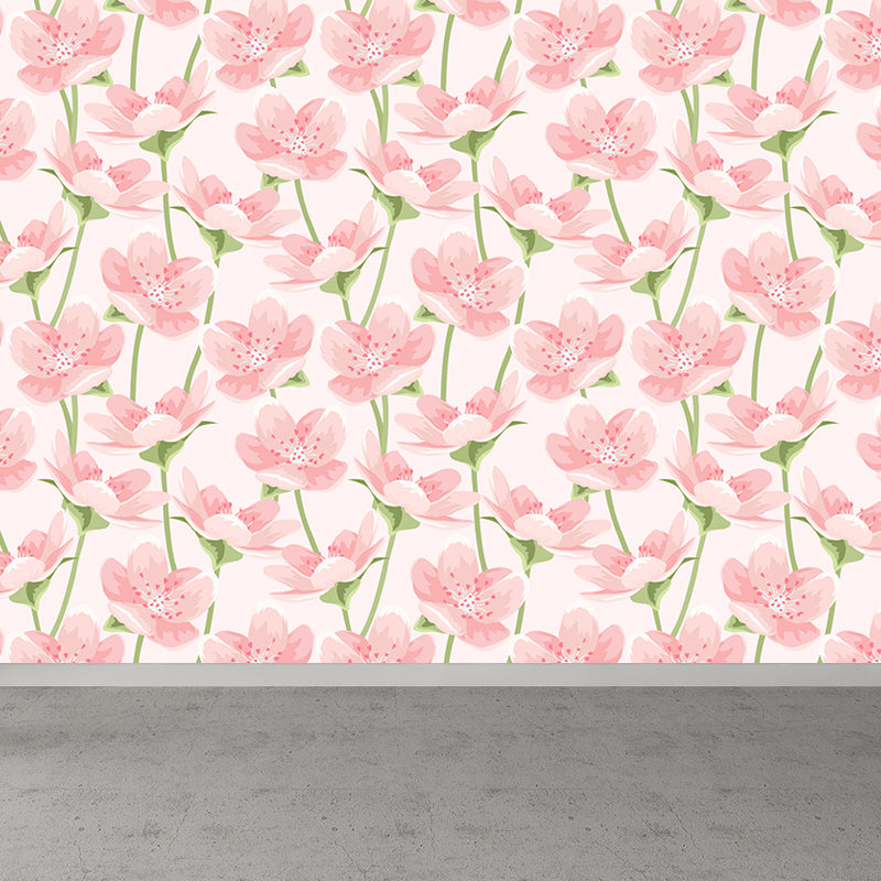 Trendy Blooming Flowers Mural Decal Non-Woven Washable Soft Color Wall Decor for Bedroom Clearhalo 'Wall Decor' 'Wall Mural' 1785955