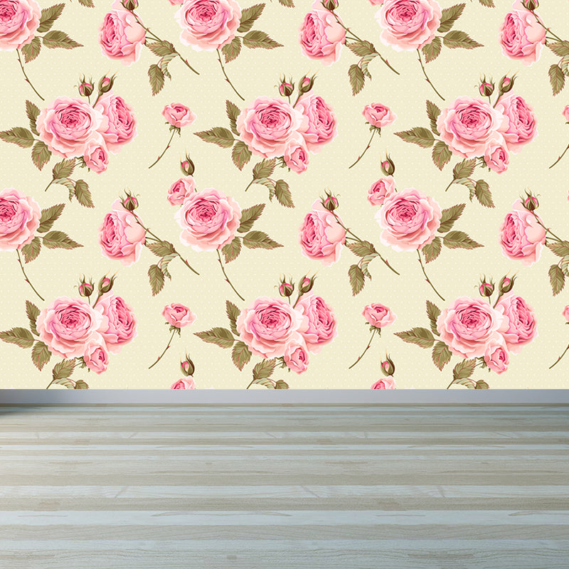 Trendy Blooming Flowers Mural Decal Non-Woven Washable Soft Color Wall Decor for Bedroom Clearhalo 'Wall Decor' 'Wall Mural' 1785959