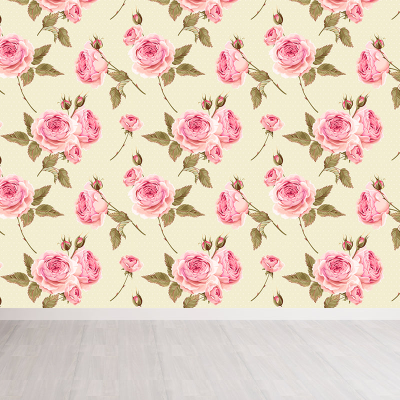 Trendy Blooming Flowers Mural Decal Non-Woven Washable Soft Color Wall Decor for Bedroom Clearhalo 'Wall Decor' 'Wall Mural' 1785960