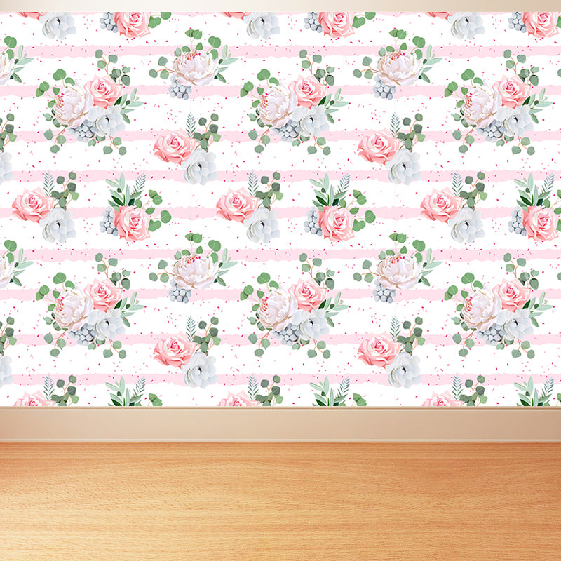 Trendy Blooming Flowers Mural Decal Non-Woven Washable Soft Color Wall Decor for Bedroom Blue Clearhalo 'Wall Decor' 'Wall Mural' 1785963