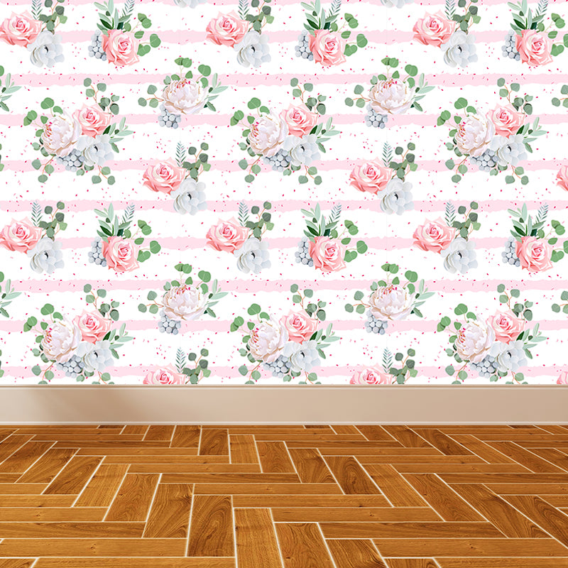 Trendy Blooming Flowers Mural Decal Non-Woven Washable Soft Color Wall Decor for Bedroom Clearhalo 'Wall Decor' 'Wall Mural' 1785964