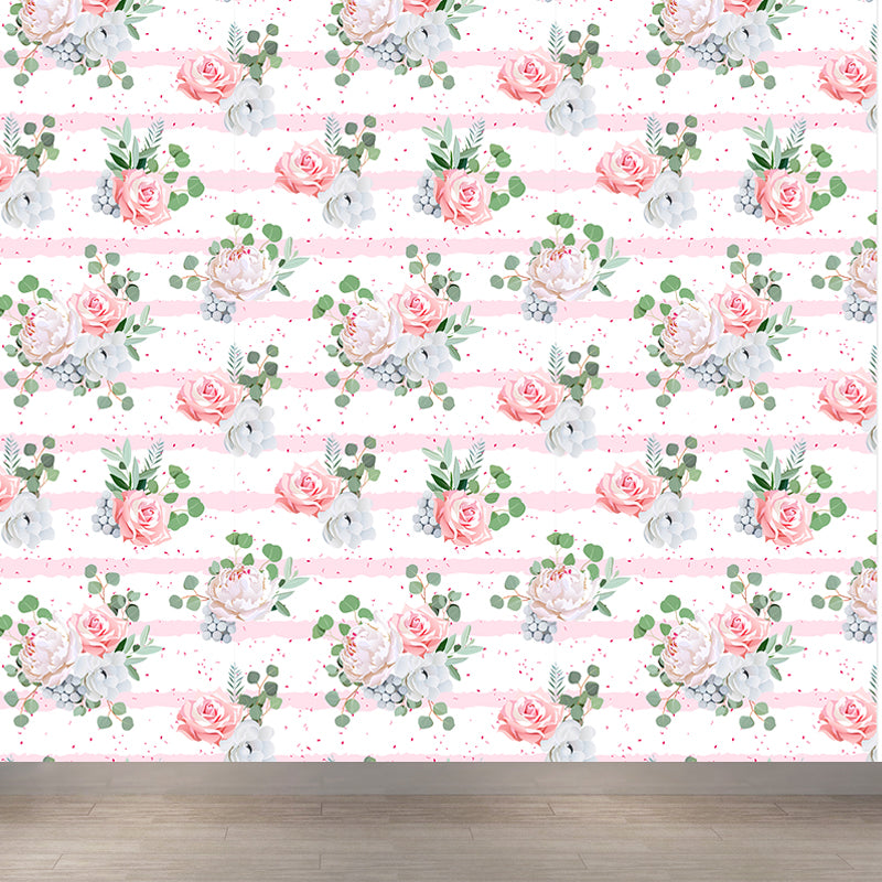 Trendy Blooming Flowers Mural Decal Non-Woven Washable Soft Color Wall Decor for Bedroom Clearhalo 'Wall Decor' 'Wall Mural' 1785965