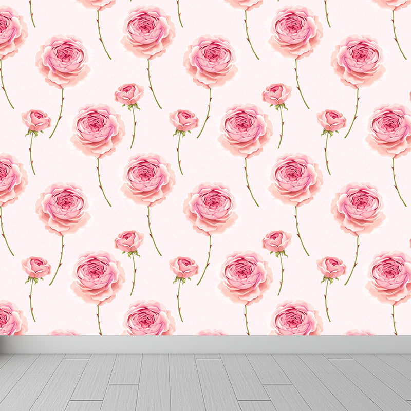 Trendy Blooming Flowers Mural Decal Non-Woven Washable Soft Color Wall Decor for Bedroom Pink Clearhalo 'Wall Decor' 'Wall Mural' 1785968