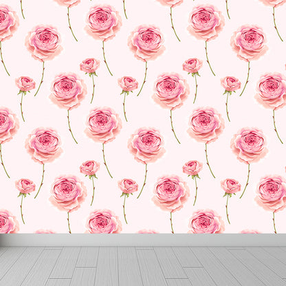 Trendy Blooming Flowers Mural Decal Non-Woven Washable Soft Color Wall Decor for Bedroom Pink Clearhalo 'Wall Decor' 'Wall Mural' 1785968