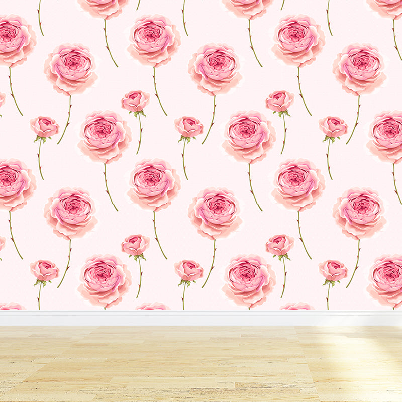 Trendy Blooming Flowers Mural Decal Non-Woven Washable Soft Color Wall Decor for Bedroom Clearhalo 'Wall Decor' 'Wall Mural' 1785969