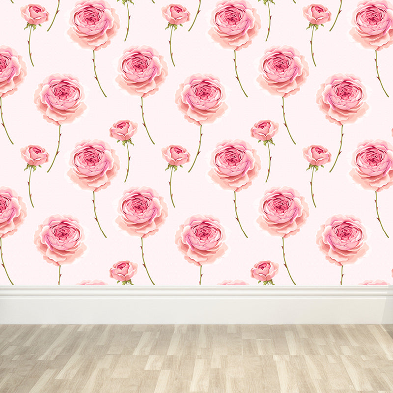 Trendy Blooming Flowers Mural Decal Non-Woven Washable Soft Color Wall Decor for Bedroom Clearhalo 'Wall Decor' 'Wall Mural' 1785970