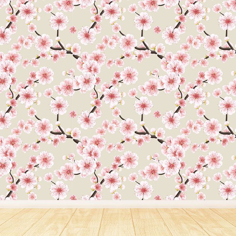 Trendy Blooming Flowers Mural Decal Non-Woven Washable Soft Color Wall Decor for Bedroom Clearhalo 'Wall Decor' 'Wall Mural' 1785974